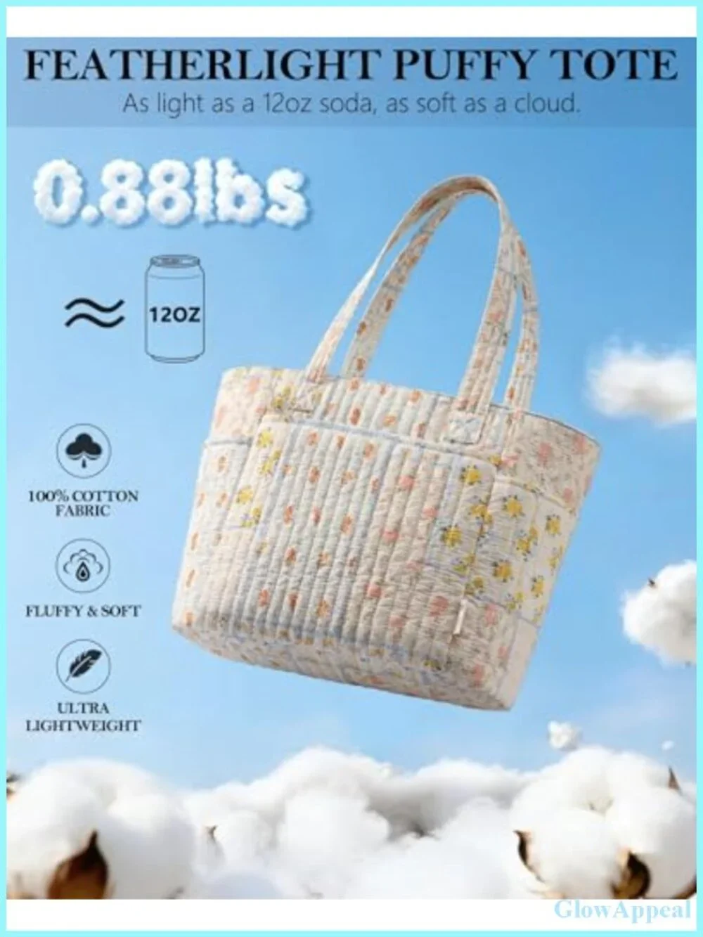 Quilted Cotton Tote Bag with Laptop Sleeve for Women Work Teacher Nurse